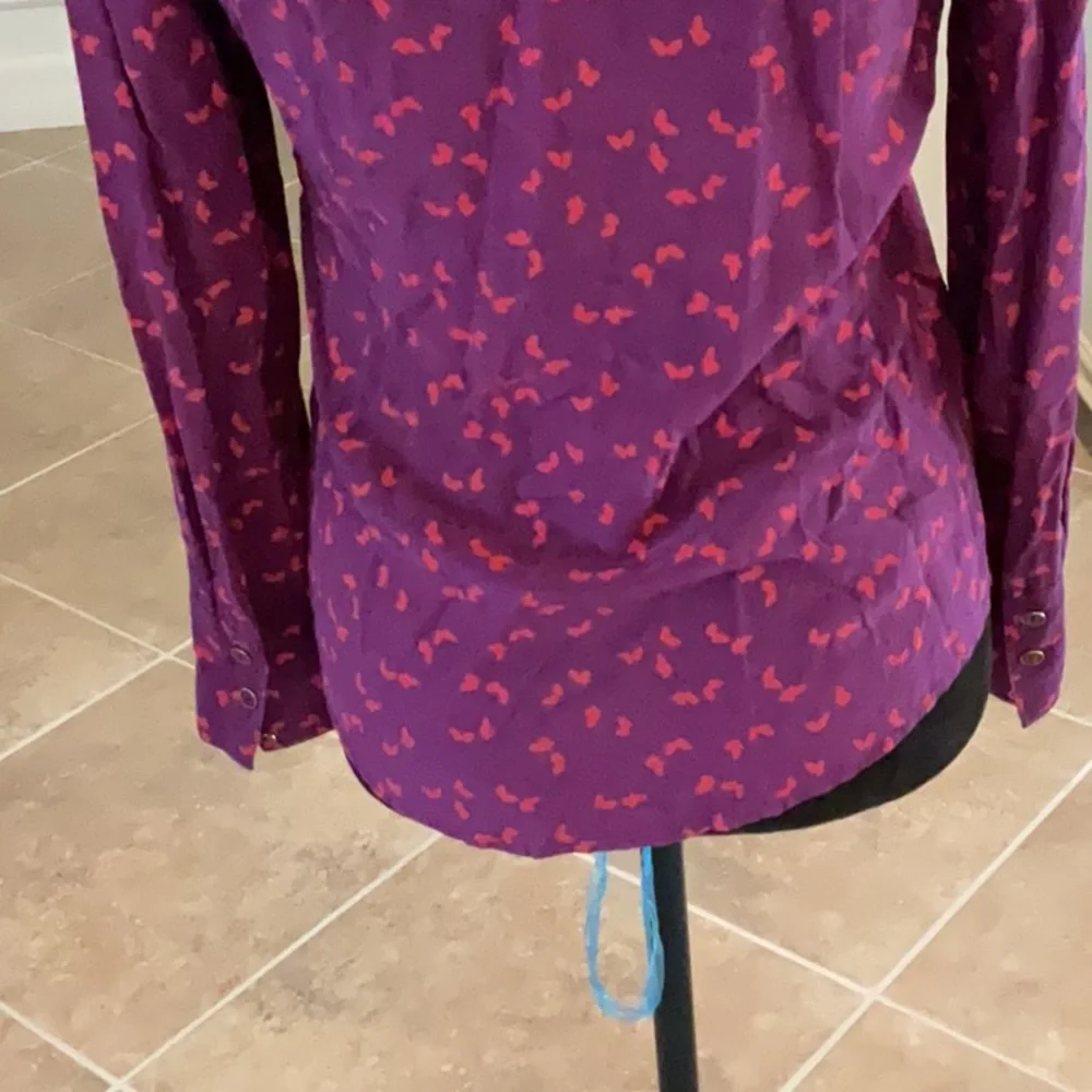 Tory Burch silk button down top, purple/orange, size XS